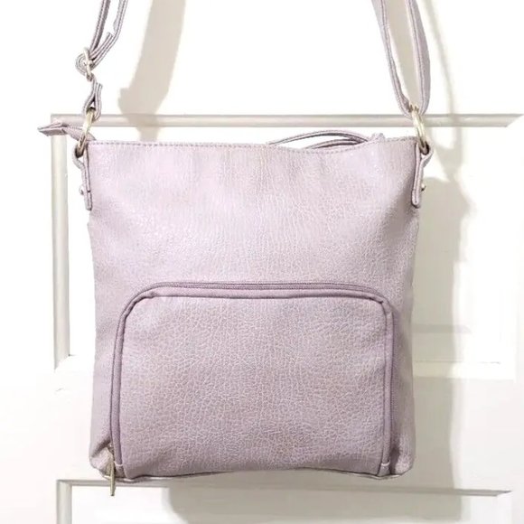 NEW BLUSH Gold Medium FAUX Leather Crossbody Shoulder Bag Purse Top Zip Pockets - Picture 4 of 13